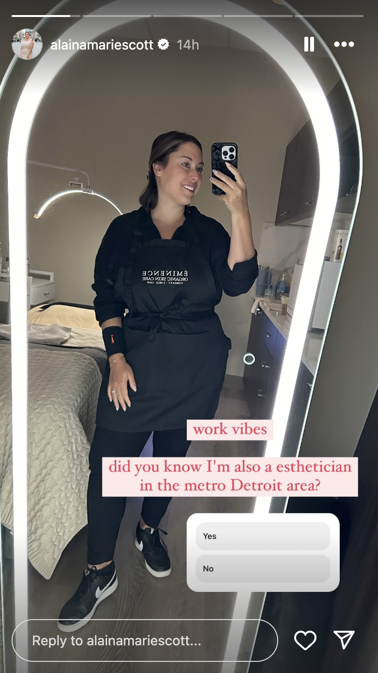 Alaina Scott showed off her work attire in a black apron, black outfit, and sneakers