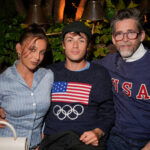 Emma Chamberlain, Peter McPoland and Emma's father Mike Chamberlain, pictured at An Evening at Ralph’s held at Ralph’s Restaurant on July 27, 2024 in Paris, France, wore matching outfits