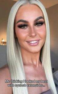 A woman has revealed that she thought she looked her best, but had a change of heart when she ditched her eyelash extensions