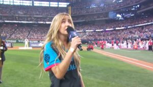 Ingrid Andress singing at the 2024 Home Run Derby