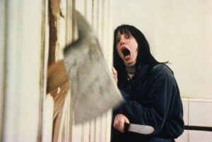 Shelley Duval defending herself from a crazed, axe-swinging Jack Nicholson in Stanley Kubrick’s The Shining