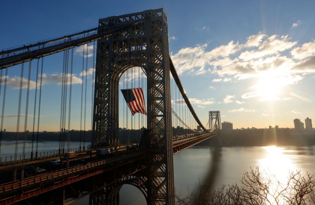 A view of the George Washington Bridge spanning the Hudson River between New Jersey and northern Manhattan.