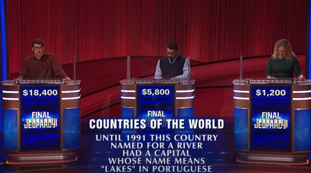 Issac Hirsch winning his 7th game on Thursday night with the final category 'Countries of The World'