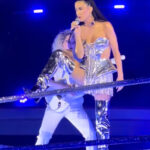 Katy Perry stunned in a silver corset while performing in Italy