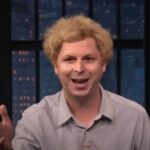 Michael Cera showing off his blond hair on Late Night with Seth Meyers