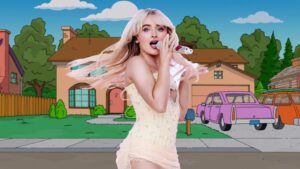 Sabrina Carpenter in front of The Simpsons House