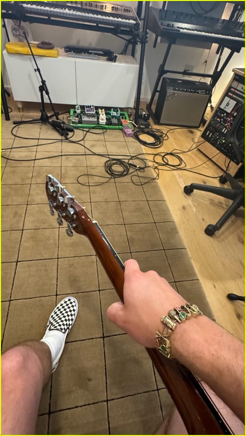 Nick Jonas in recording studio