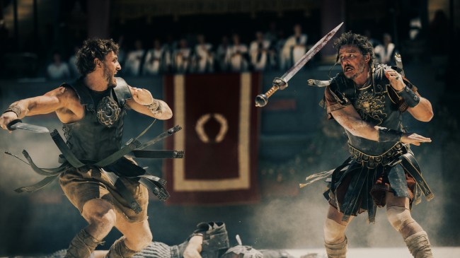Paul Mescal plays Lucius and Pedro Pascal plays Marcus Acacius in Gladiator II