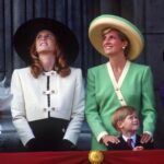 The Princess of Wales, Duchess of York and Prince Harry attend the 50th anniversary of the Battle of Britain Parade on the balcony of Buckingham Palace on Sep. 15, 1990, in London.
