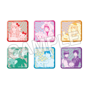 Image of six stickers, with three feature Junji Ito's Tomie and three Sanrio character and three featuring the characters from Lovesickness Dead manga and three sanrio characters