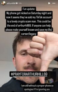 Arthur Hill posting an Instagram Story.