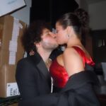 Selena Gomez and Benny Blanco pictured kissing after the 2024 Golden Globe Awards