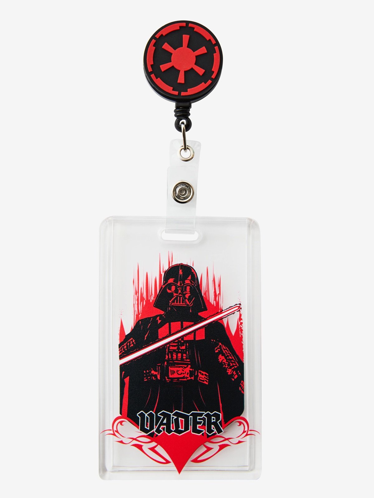 Lord Vader holds his lightsaber in this BoxLunch Star Wars lanyard for D23.