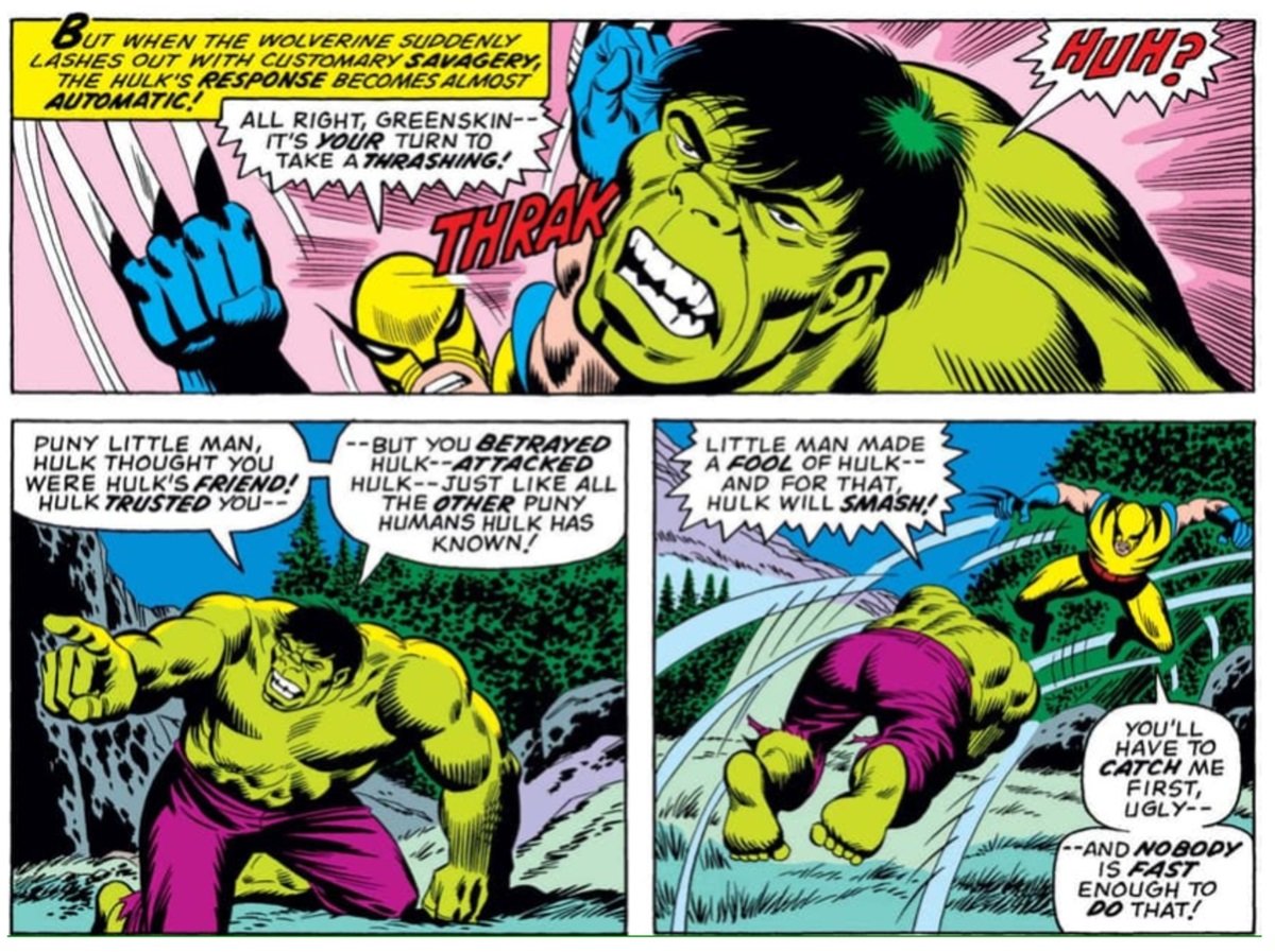 The first fight of Wolverine vs. Hulk in Incredible Hulk #181.