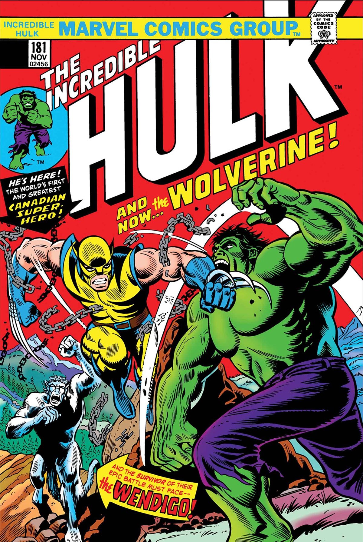 The cover to 1974's Incredible Hulk #181, the first appearance of Wolverine. 