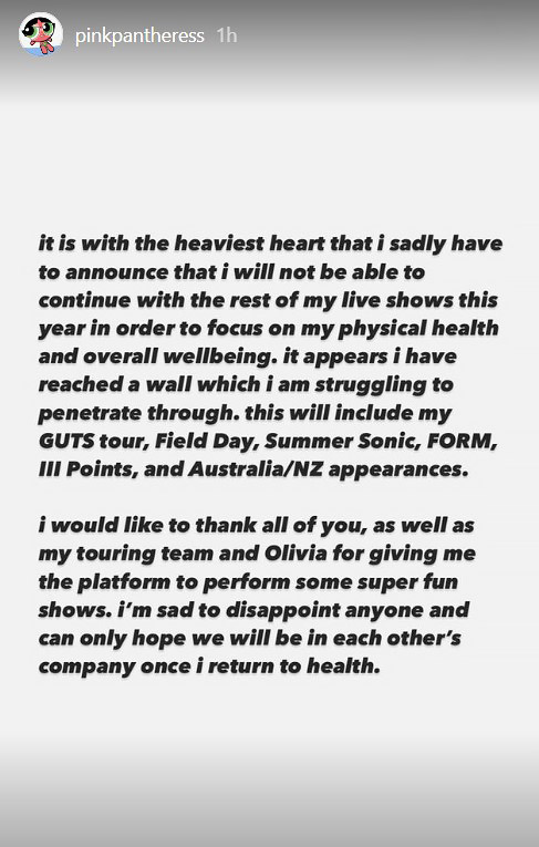 PinkPantheress has canceled her remaining tour dates for the year to focus on her mental health