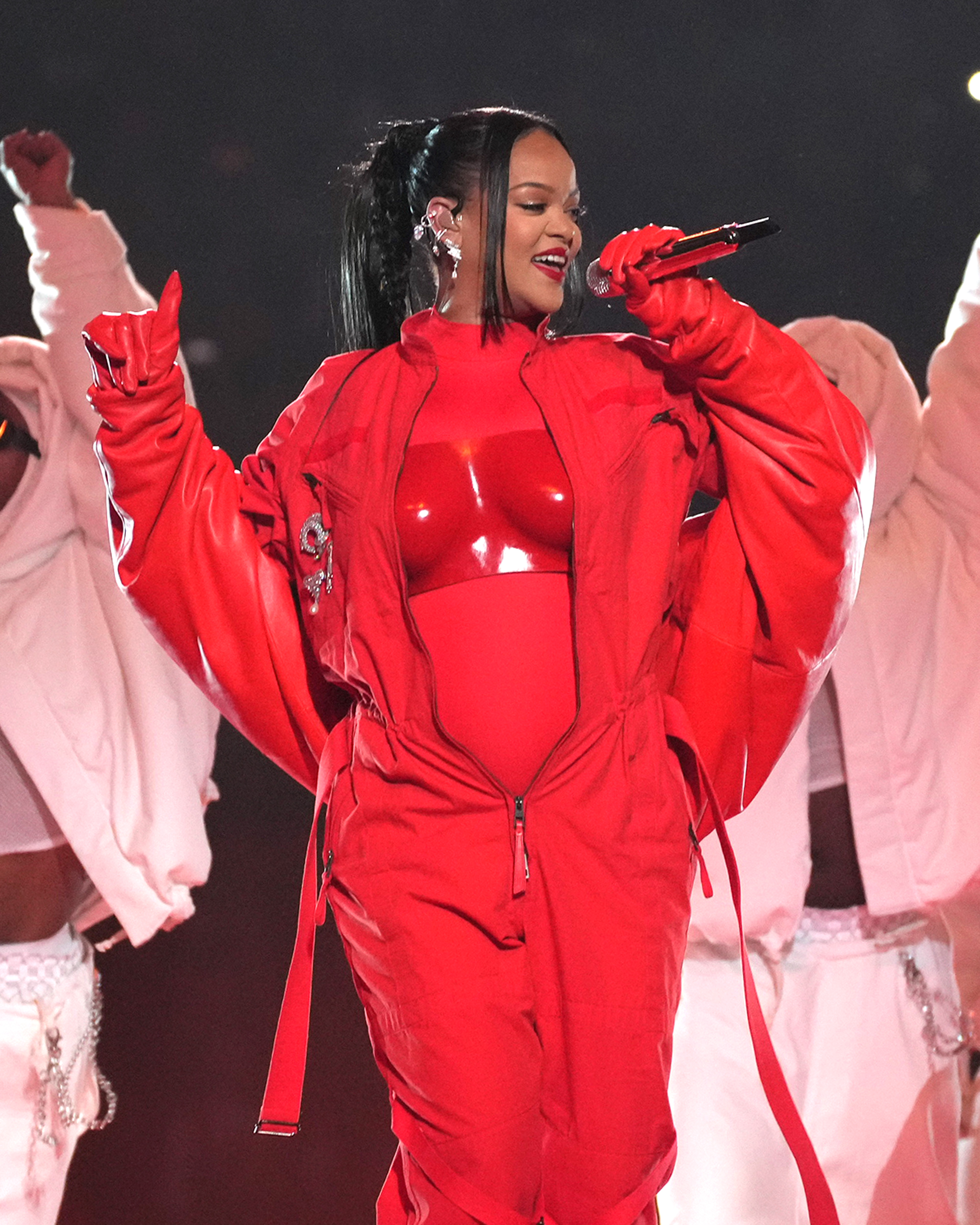 Rihanna performs at Super Bowl LVII Halftime Show at the State Farm Stadium on February 12, 2023
