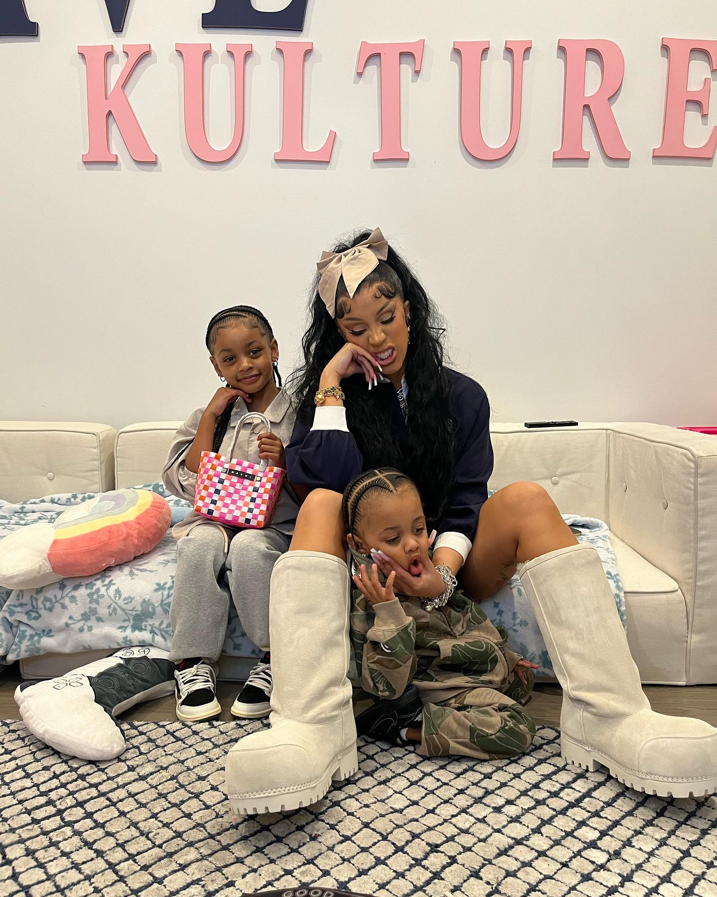 Cardi Bi with her and Offset's two children, Kulture and Wave