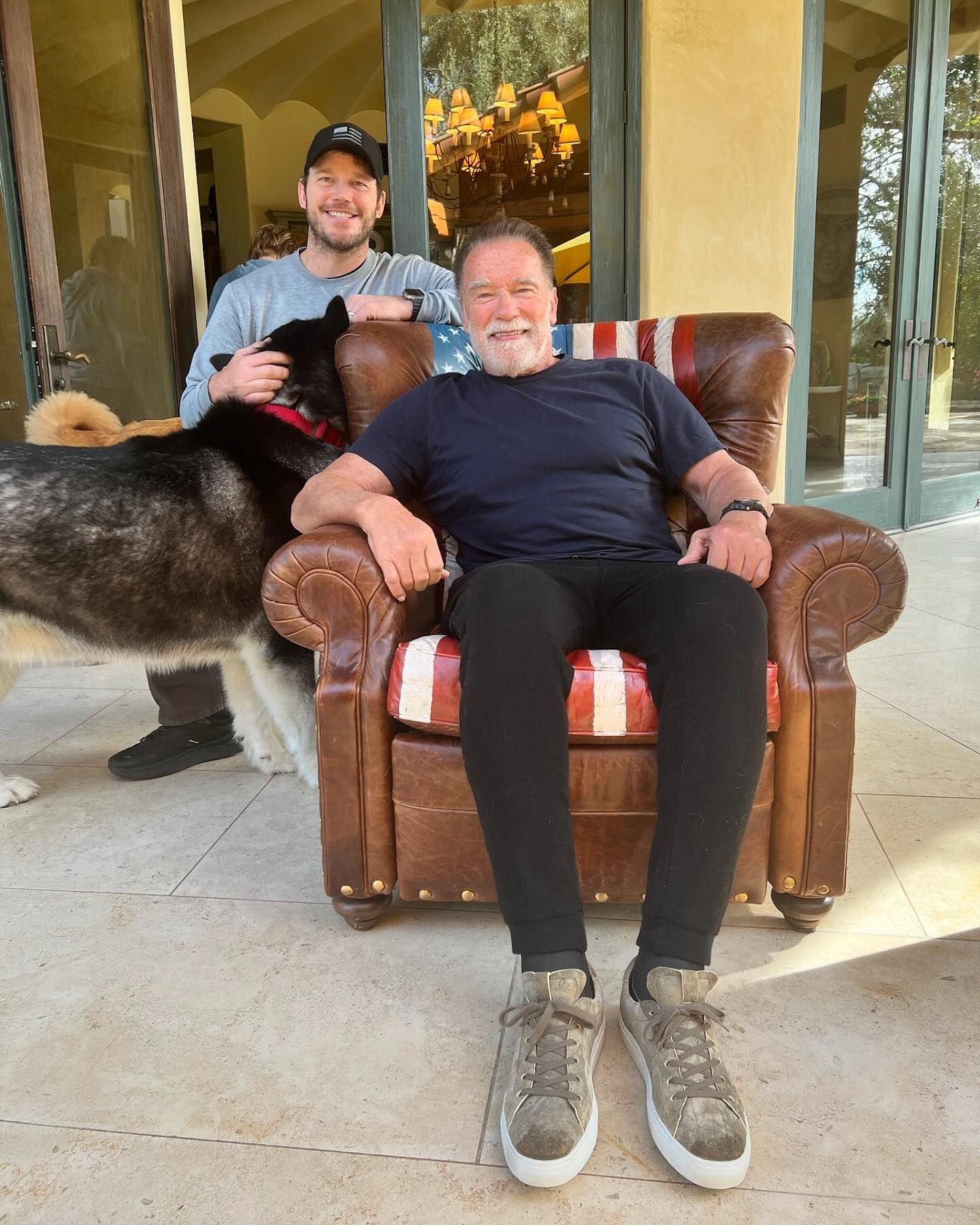 Chris Pratt poses next to his father-in-law Arnold Schwarzenegger in a birthday post to celebrate the Terminator star's 77th birthday