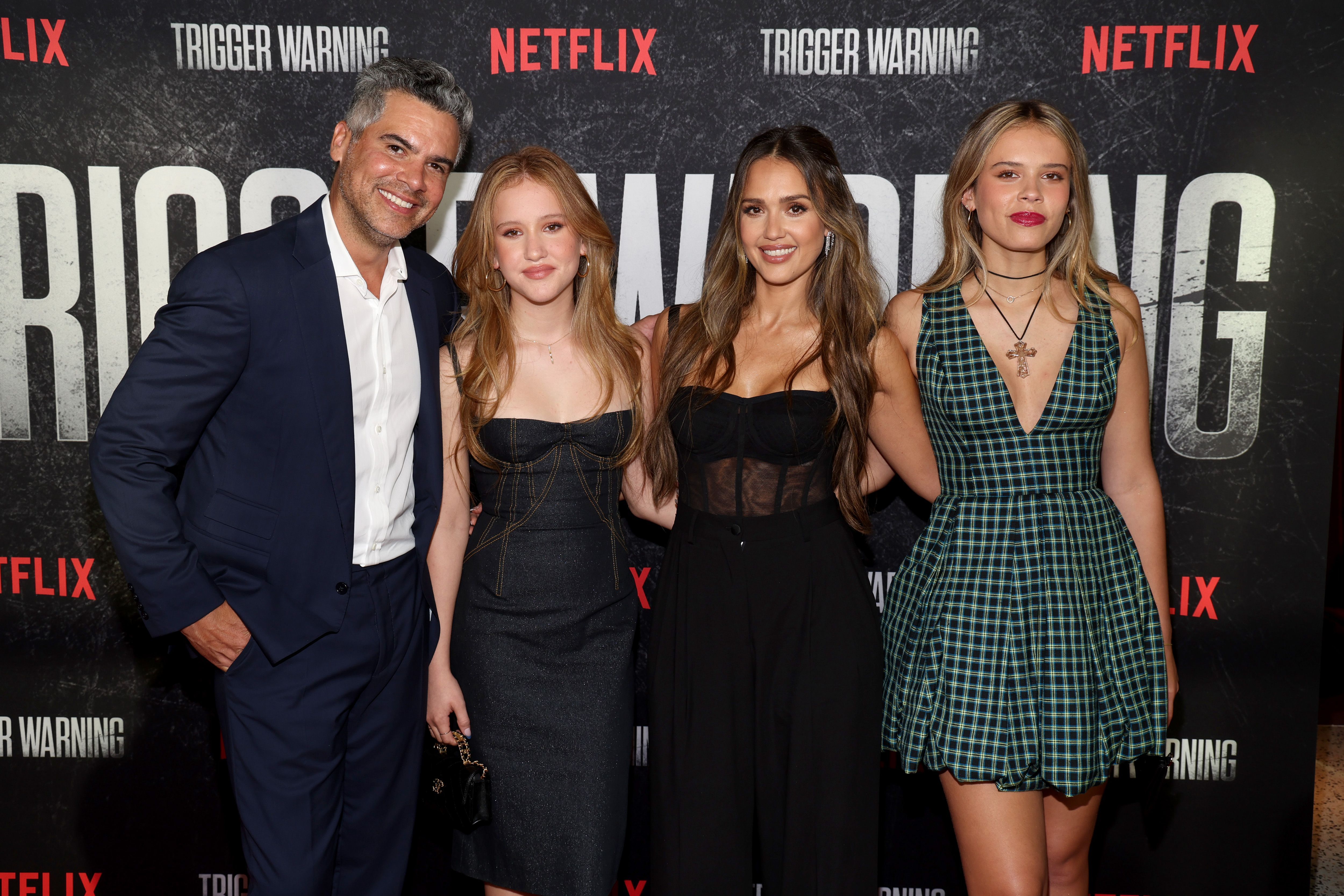 Jessica Alba with her husband Cash Warren and daughters Haven Garner and Honor Marie Warren at a screening of the Netflix Film Trigger Warning