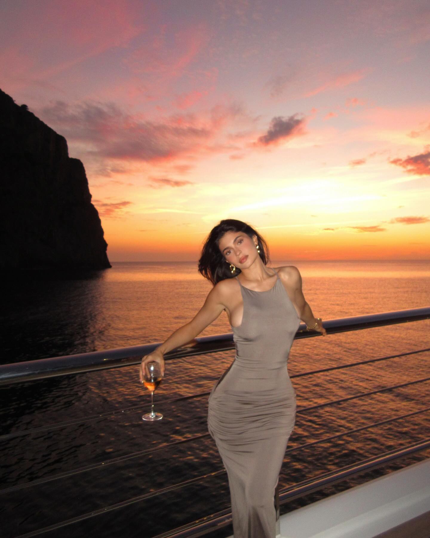 Kylie Jenner enjoying 'golden hour' aboard the aptly named 138m superyacht Rising Sun
