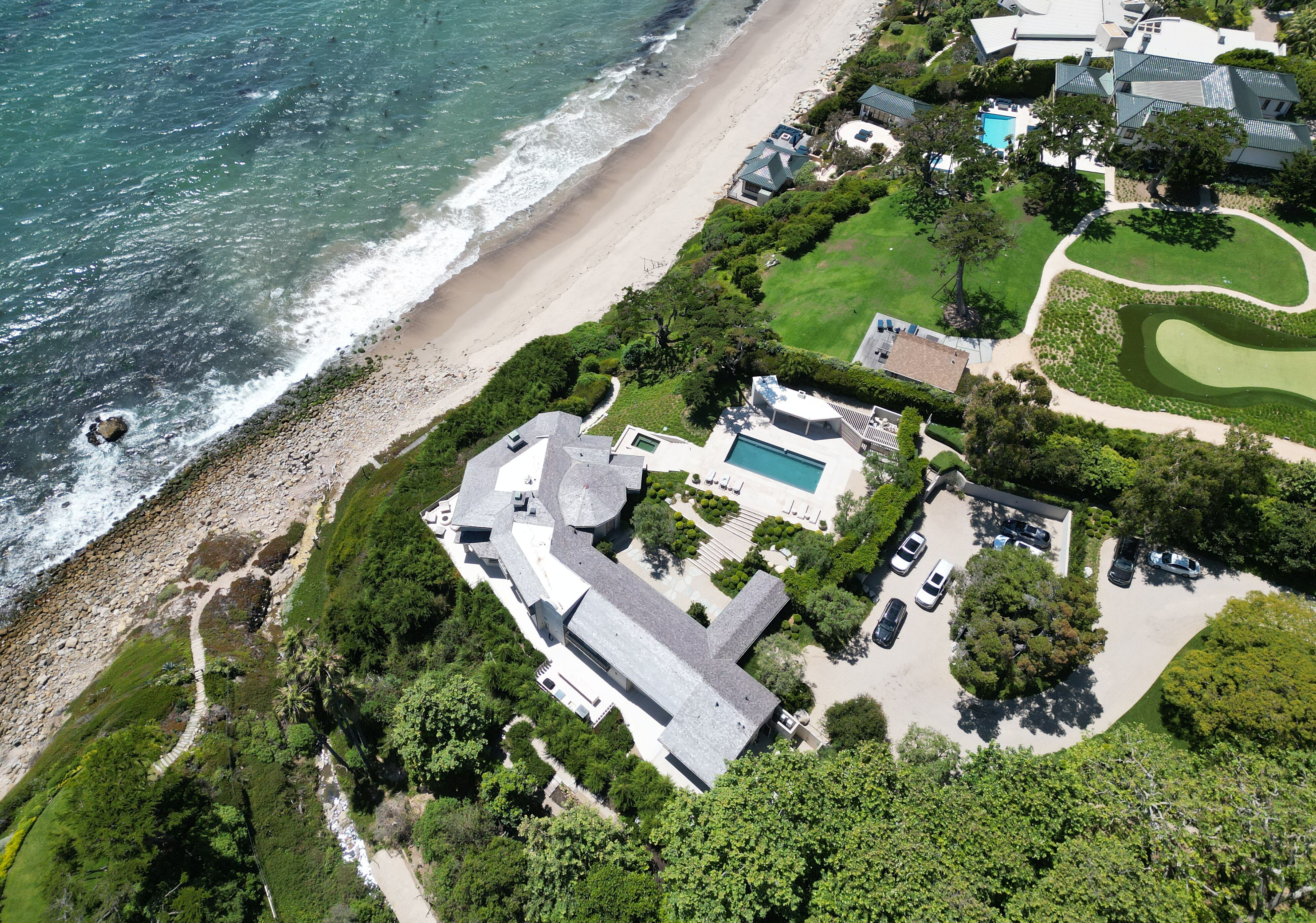 An aerial photo of Kim Kardashian's $70 million Malibu beach home