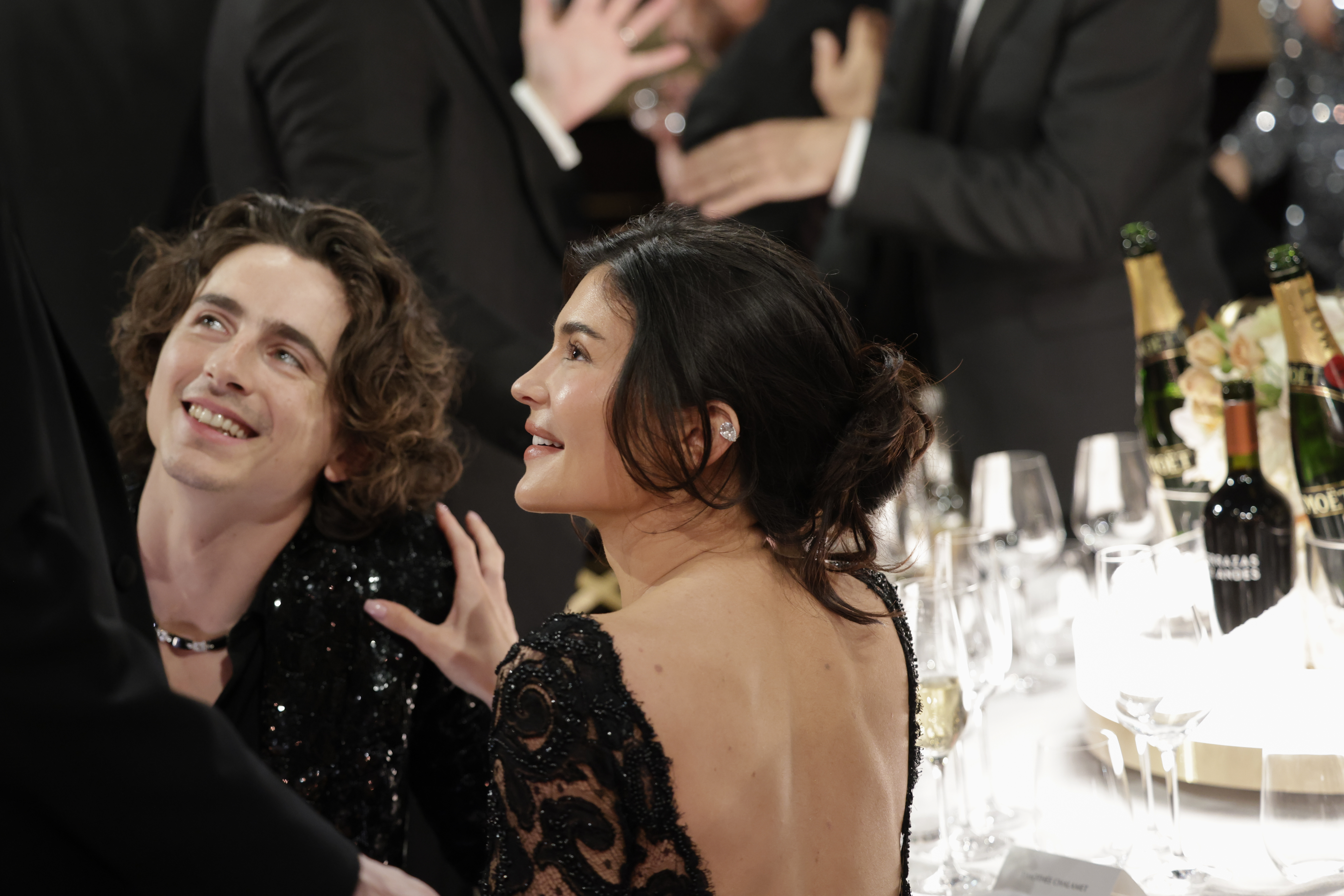 Timothée Chalamet and Kylie Jenner at the 2024 Golden Globe Awards