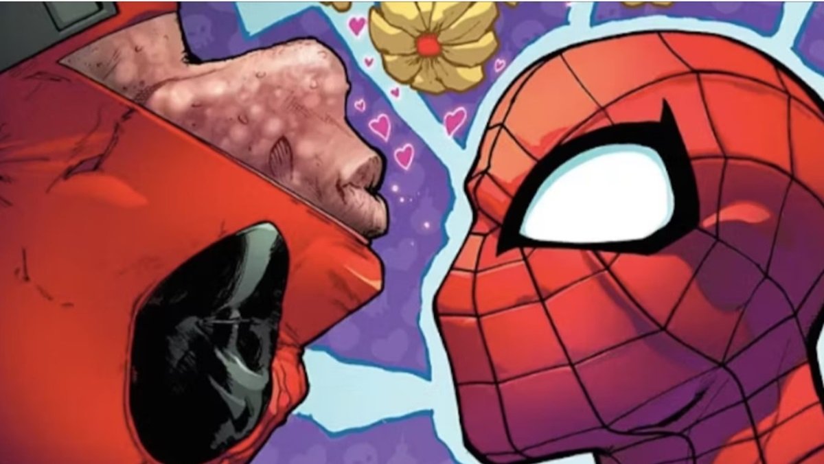 Lovey-dovey Deadpool and Spider-Man together in the pages of Marvel Comics.