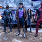 (From L to R) Hugh Jackman as Wolverine, Wesley Snipes as Blade, Channing Tatum as Gambit, Dafne Keen as X-23, Ryan Reynolds as Deadpool, and Jennifer Garner as Elektra in Deadpool & Wolverine.