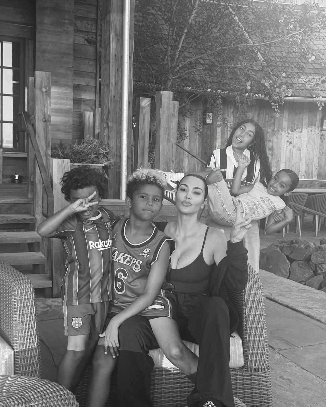 Kim Kardashian with her four children: North, Saint, Chicago, and Psalm during a family vacation
