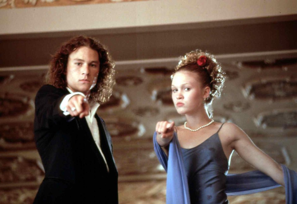 Heath Ledger and Julia Stiles as Patrick Verona and Kat Statford in the hit 1999 rom-com 10 Things I Hate About You