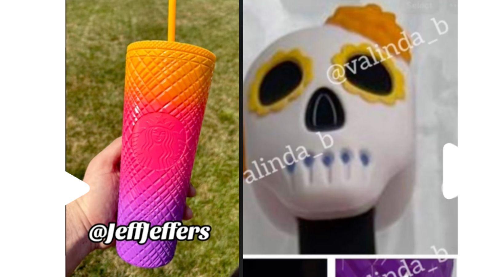 A starbucks halloween cup with a skull straw topper.