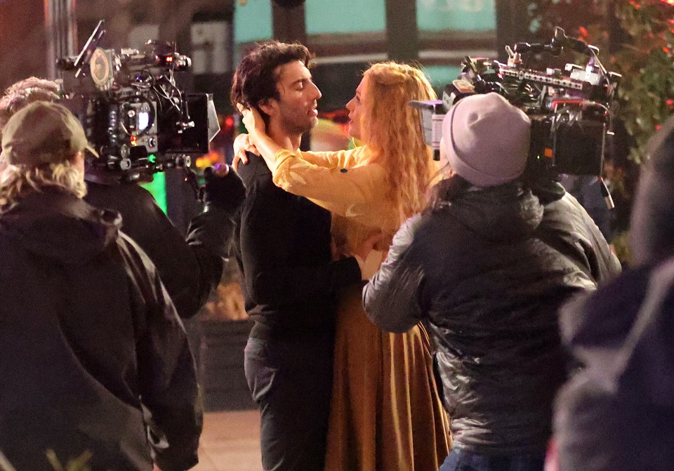 Justin Baldoni and Blake Lively filming a scene for It Ends With Us