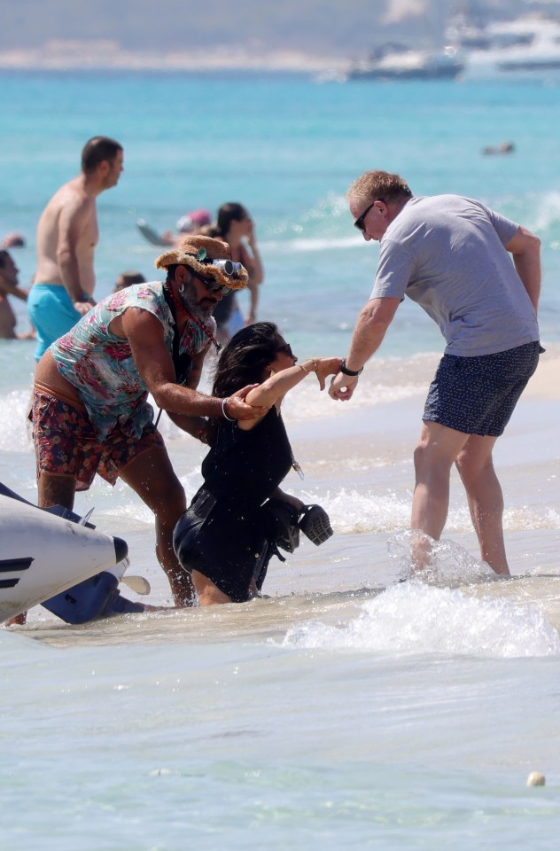 Salma's husband Francois Henri Pinault rushed to her aid after the spill