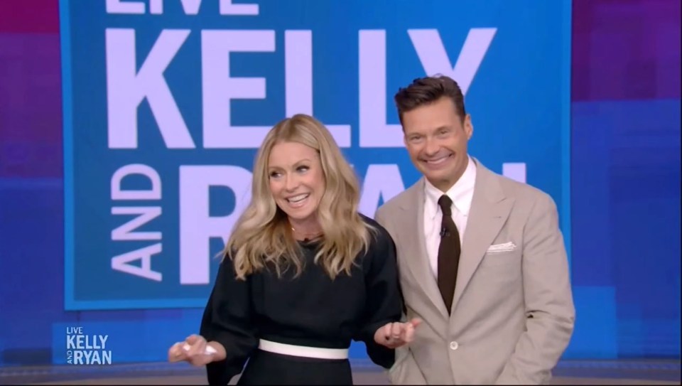 Kelly Ripa and Ryan Seacrest during their show Live with Kelly and Mark