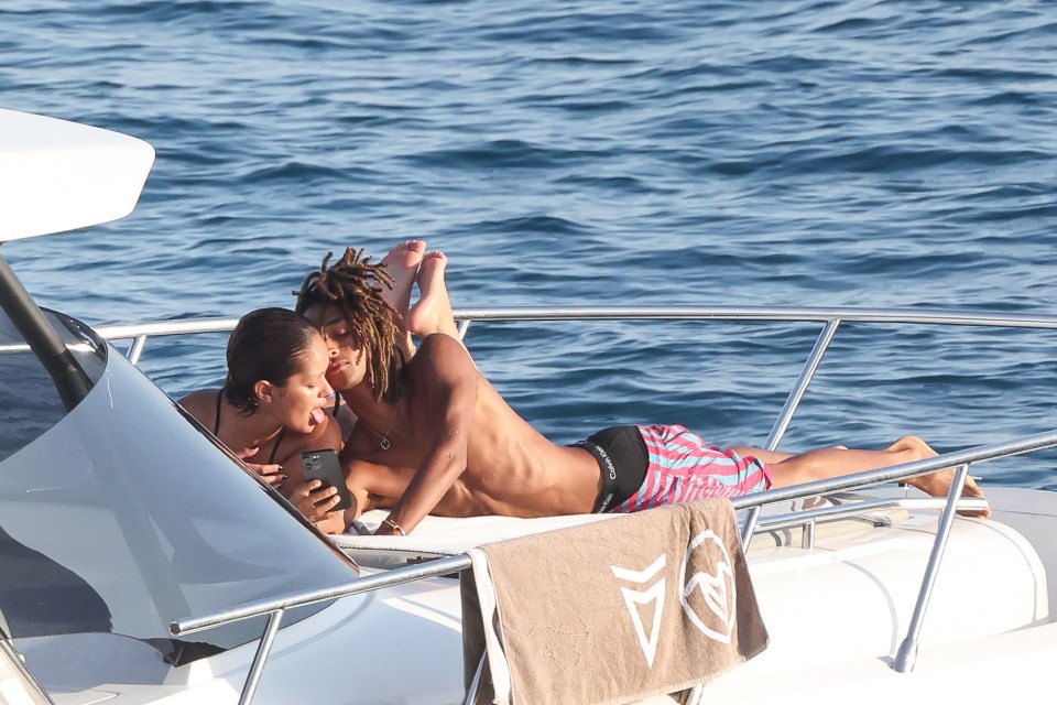 Jaden Smith cuddling with Khleopatre while on a yacht in Ibiza