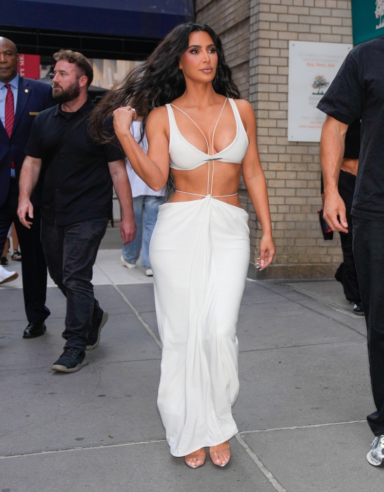 Kim Kardashian picked a white bra top and a maxi skirt, fastened with delicate white strings, for her recent appearance in New York City