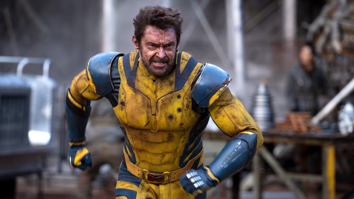 Hugh Jackman in battle in his yellow suit in Deadpool & Wolverine.