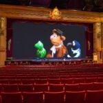 Kermit, Fozzie, and Gonzo onscreen in the Muppet Theater for Muppet* Vision 3D at Hollywood Studios