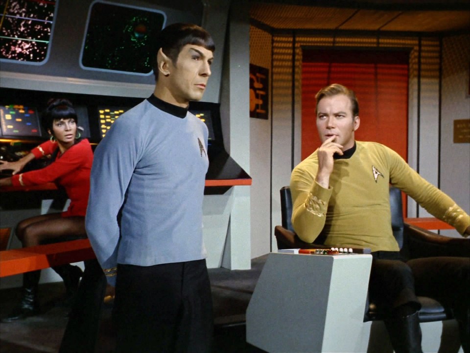 William Shatner (right) as Captain Kirk and  Leonard Nimoy as Commander Spock (left) in the Star Trek: The Original Series