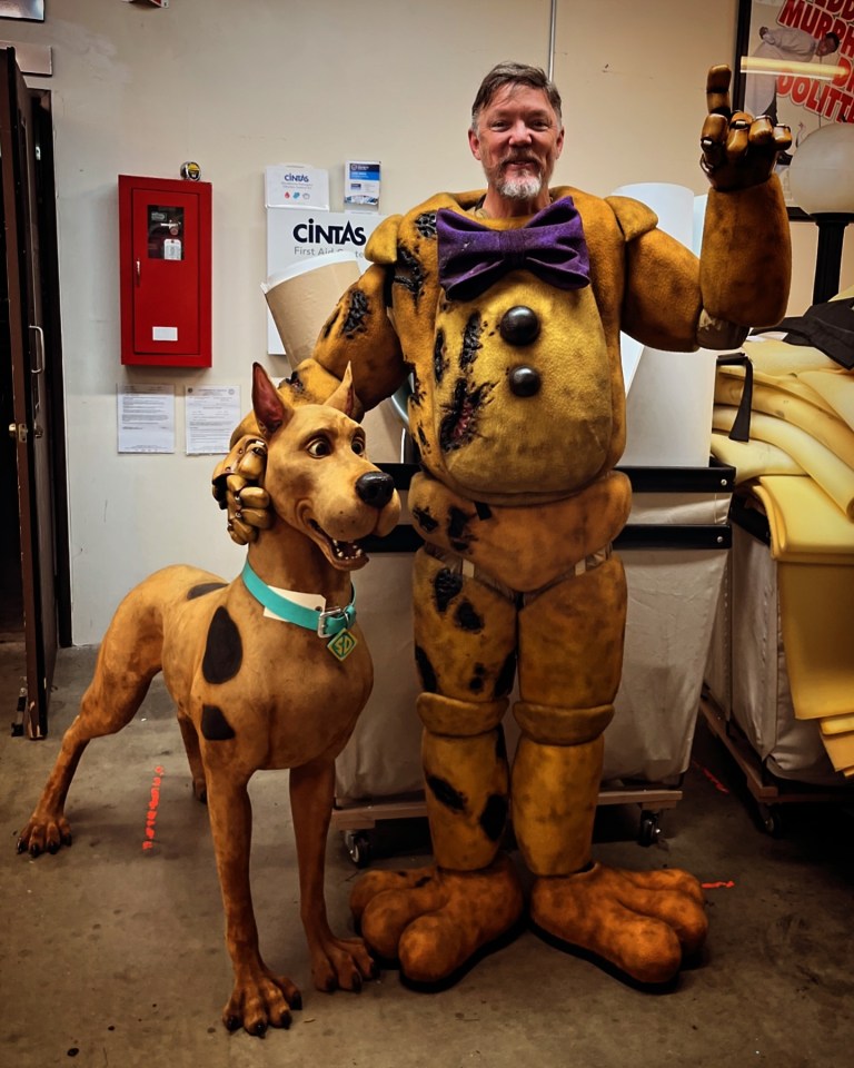 Matthew Lillard in his Five Nights at Freddy's costume alongside Scooby-Doo