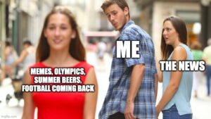 funny memes about the Summer Olympics and football distracted boyfriend meme