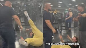 Bodybuilder almost knocks out YouTube pranksters over dangerous gym prank