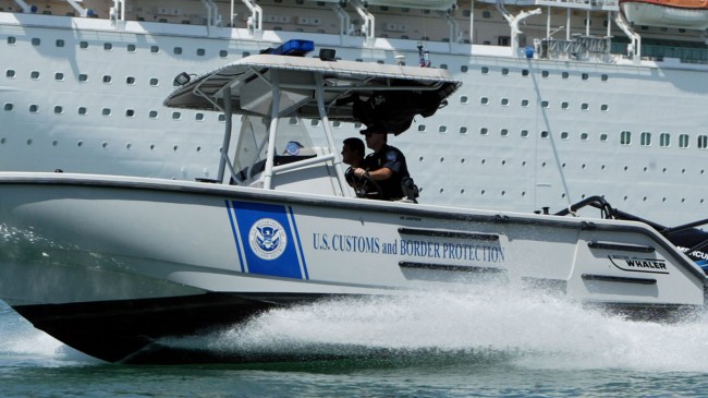 Customs and Border Protection officers patrol the water