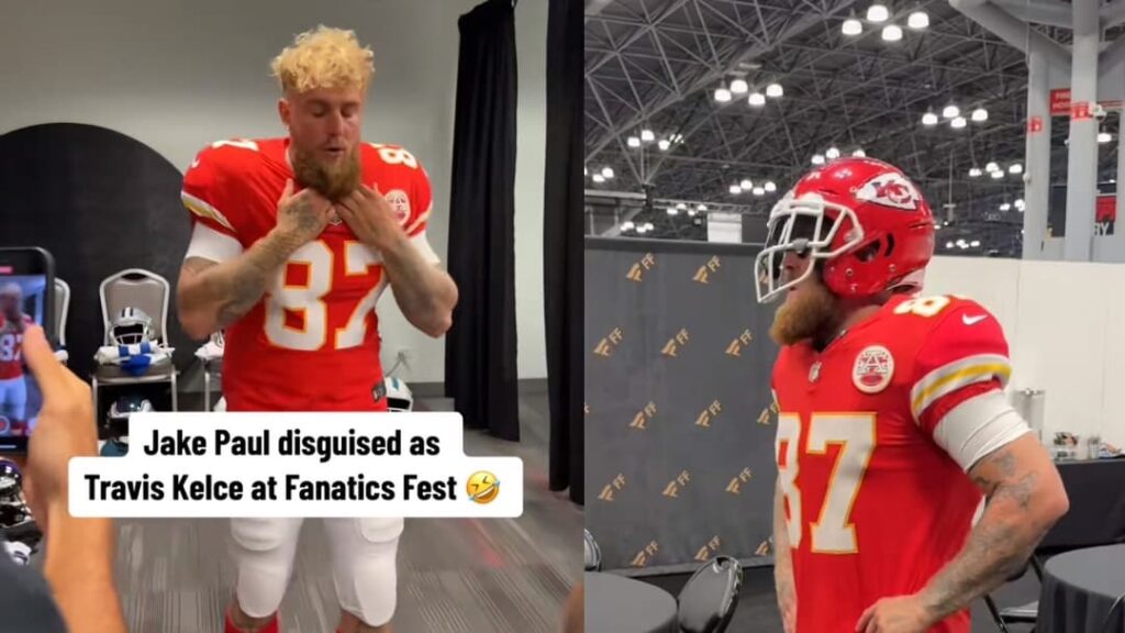 Jake Paul roasted after disguising himself as Travis Kelce at Fanatics Fest