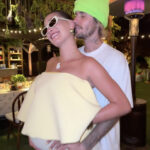 Justin Bieber embraces his pregnant wife Hailey Bieber at the couple's secret baby shower