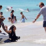 Salma Hayek took a hard fall while stepping off a boat in Spain