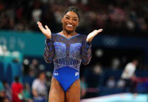 USA's Simone Biles following her performance on the Balance Beam during the Women's All-Around Final at the Bercy Arena on the sixth day of the 2024 Paris Olympic Games in France. Picture date: Thursday August 1, 2024. (Photo by Mike Egerton/PA Images via Getty Images)