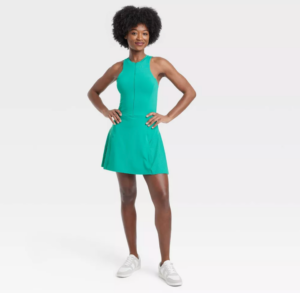 woman wearing a green active dress from Target