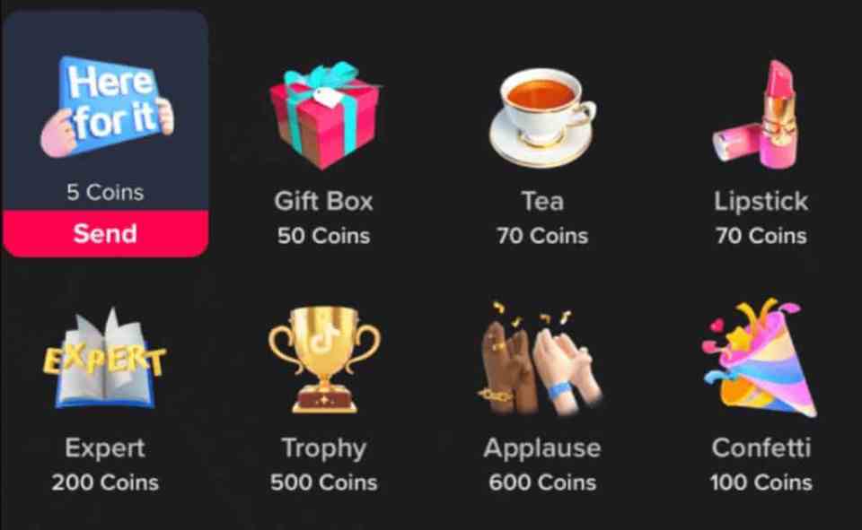 TikTok gifts have different values and are paid for with TikTok Coins